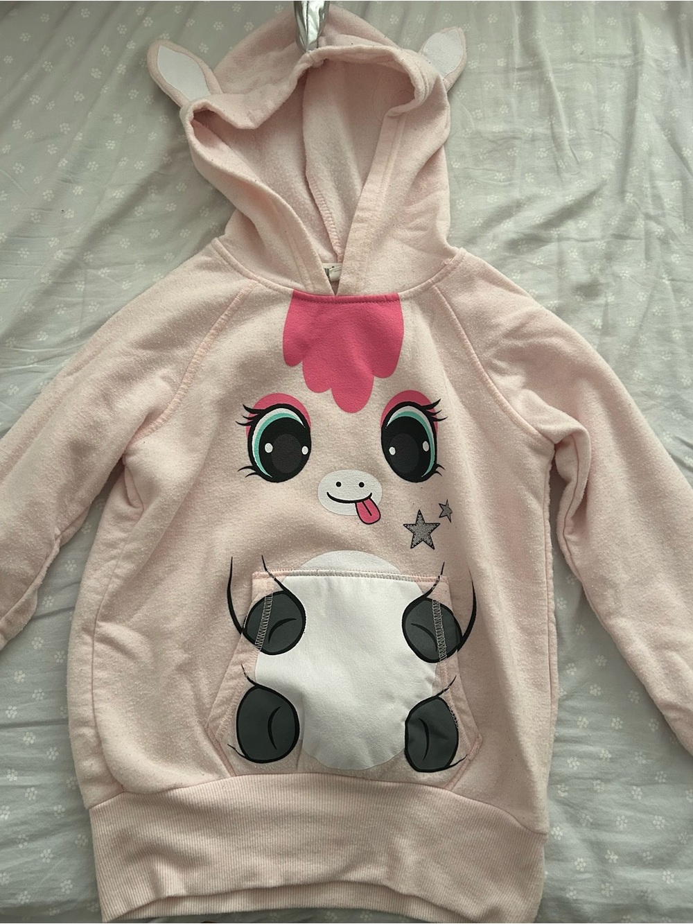 Funzietime Light Pink Unicorn Hooded Sweatshirt with Silver Horn and pink